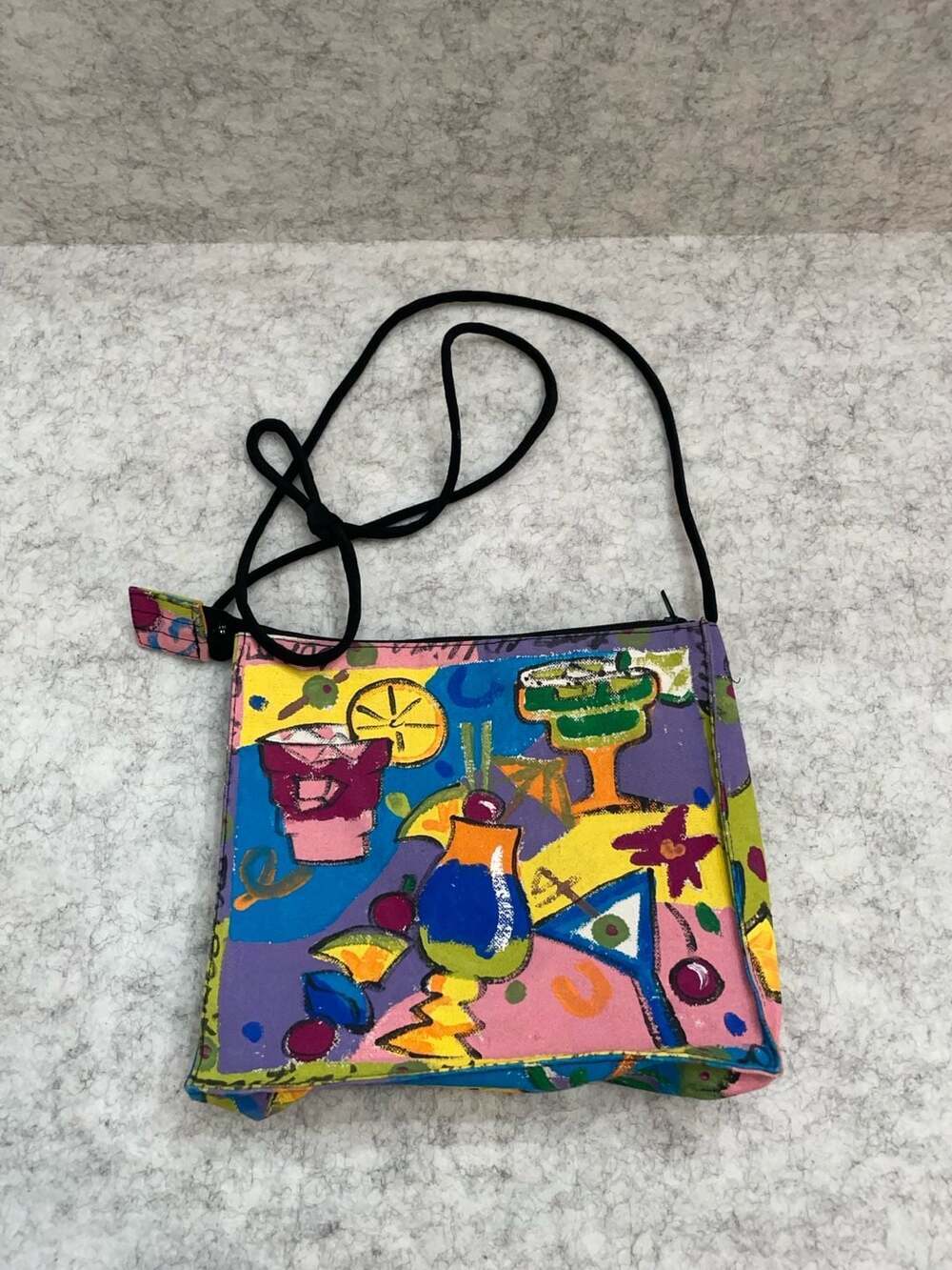 Silkscapes Hand-Painted 100% Cotton Cocktail Print Crossbody Bag